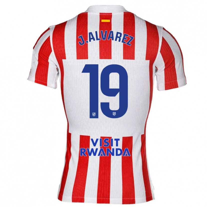 Danxen Børn Julián Alvarez #19 Rød Hvid Hjemmebane Spillertrøjer 2025/26 Trøje T-Shirt