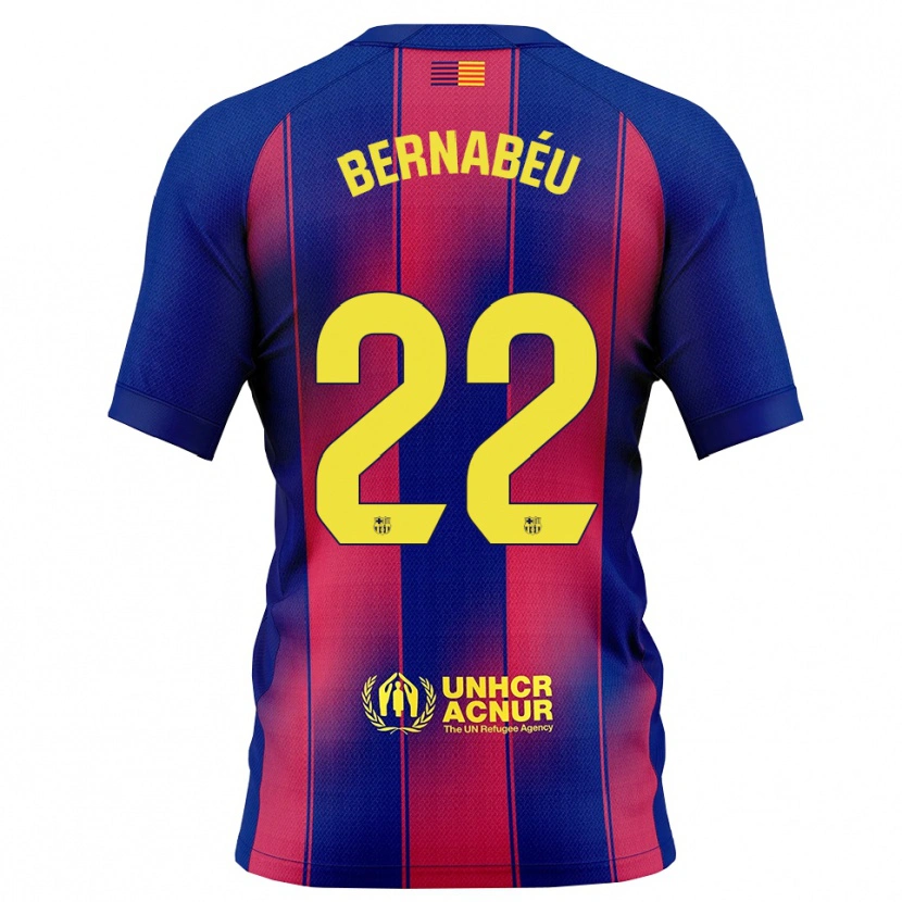 Danxen Børn Pol Bernabéu #22 Blå Rød Hjemmebane Spillertrøjer 2025/26 Trøje T-Shirt