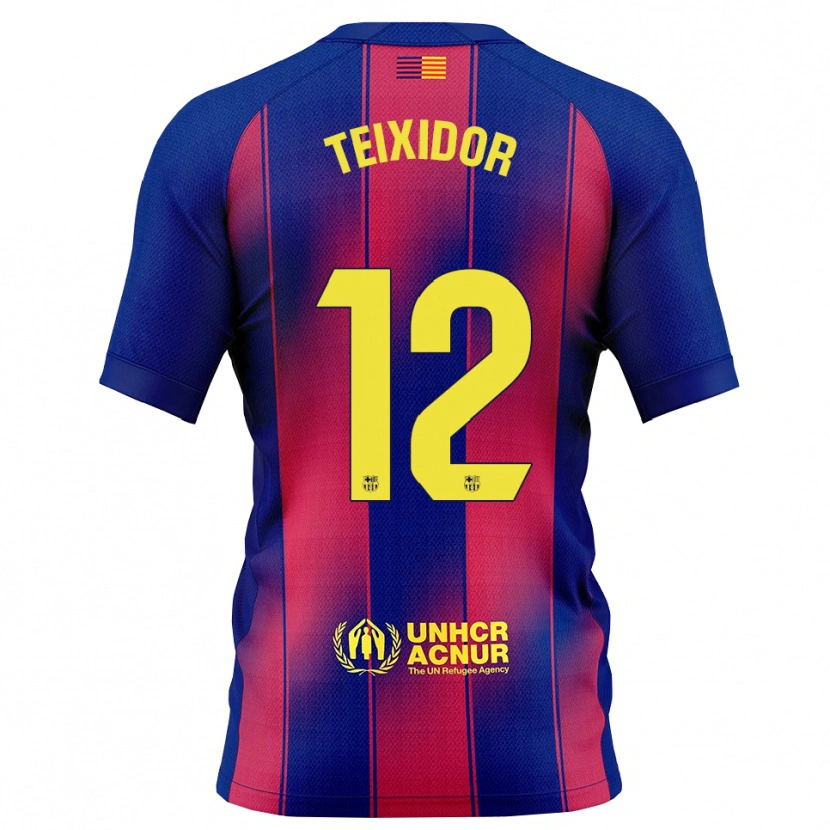 Danxen Børn Nil Teixidor #12 Blå Rød Hjemmebane Spillertrøjer 2025/26 Trøje T-Shirt
