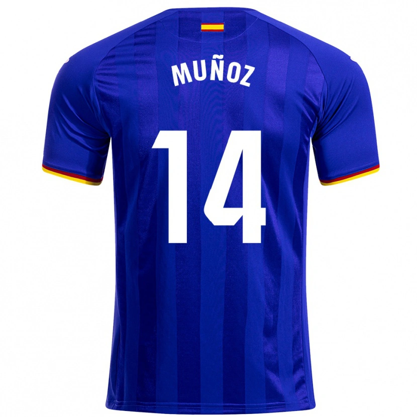 Danxen Børn Javi Muñoz #14 Blå Rød Gul Hjemmebane Spillertrøjer 2025/26 Trøje T-Shirt