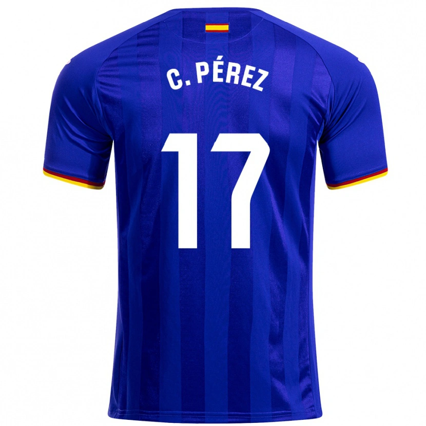 Danxen Børn Carles Perez #17 Blå Rød Gul Hjemmebane Spillertrøjer 2025/26 Trøje T-Shirt