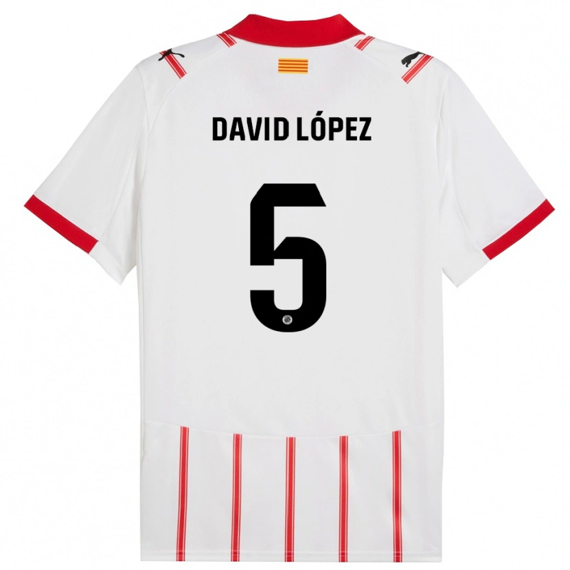 Danxen Børn David López #5 Hvid Rød Hjemmebane Spillertrøjer 2025/26 Trøje T-Shirt