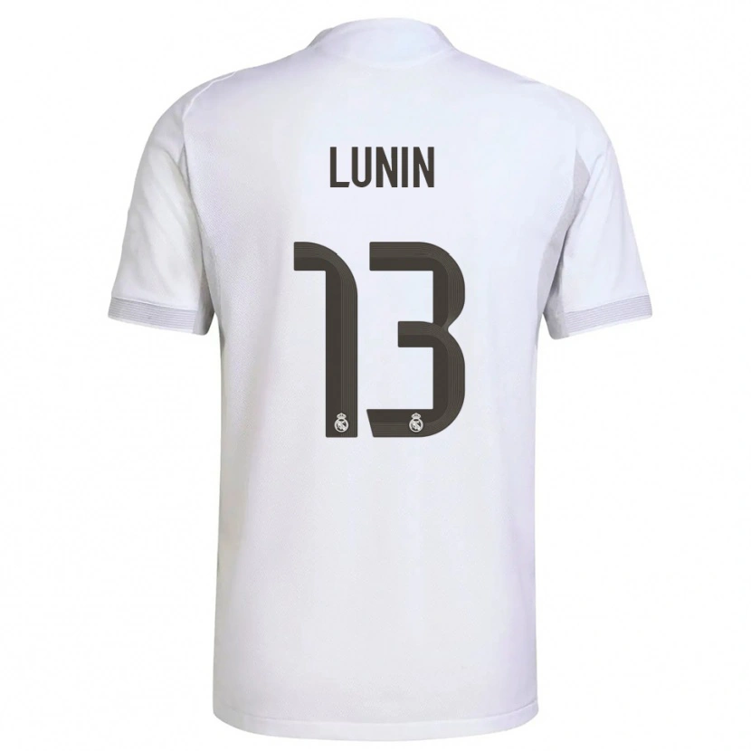 Danxen Børn Andriy Lunin #13 Hvid Gul Hjemmebane Spillertrøjer 2025/26 Trøje T-Shirt