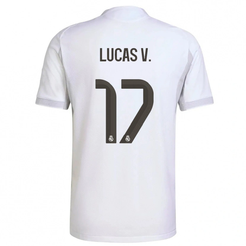 Danxen Børn Lucas Vazquez #17 Hvid Gul Hjemmebane Spillertrøjer 2025/26 Trøje T-Shirt