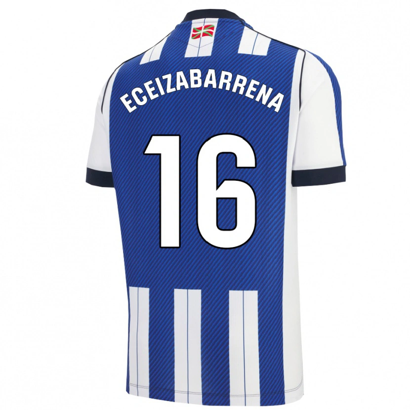 Danxen Børn Jon Eceizabarrena #16 Blå Hvid Hjemmebane Spillertrøjer 2025/26 Trøje T-Shirt
