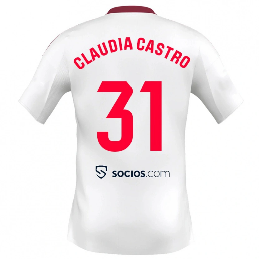 Danxen Børn Claudia Castro Romero #31 Hvid Rød Hjemmebane Spillertrøjer 2025/26 Trøje T-Shirt