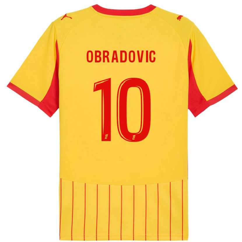 Danxen Børn Ognjen Obradovic #10 Gul Rød Hjemmebane Spillertrøjer 2025/26 Trøje T-Shirt