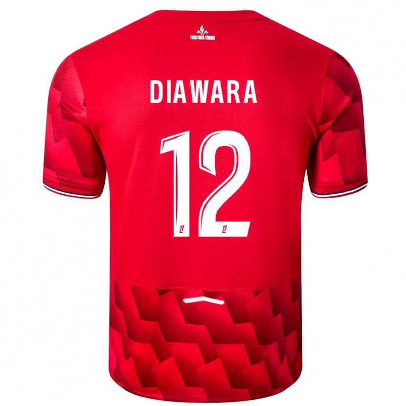 Danxen Børn Bakari Diawara #12 Rød Hvid Hjemmebane Spillertrøjer 2025/26 Trøje T-Shirt