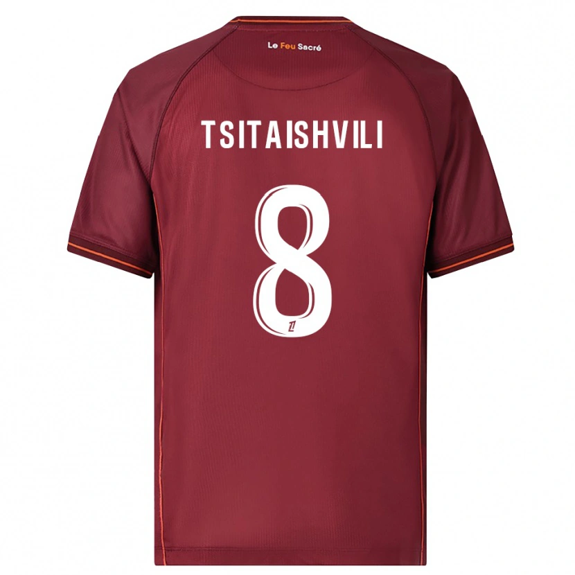 Danxen Børn Giorgi Tsitaishvili #8 Bordeaux Hvid Hjemmebane Spillertrøjer 2025/26 Trøje T-Shirt