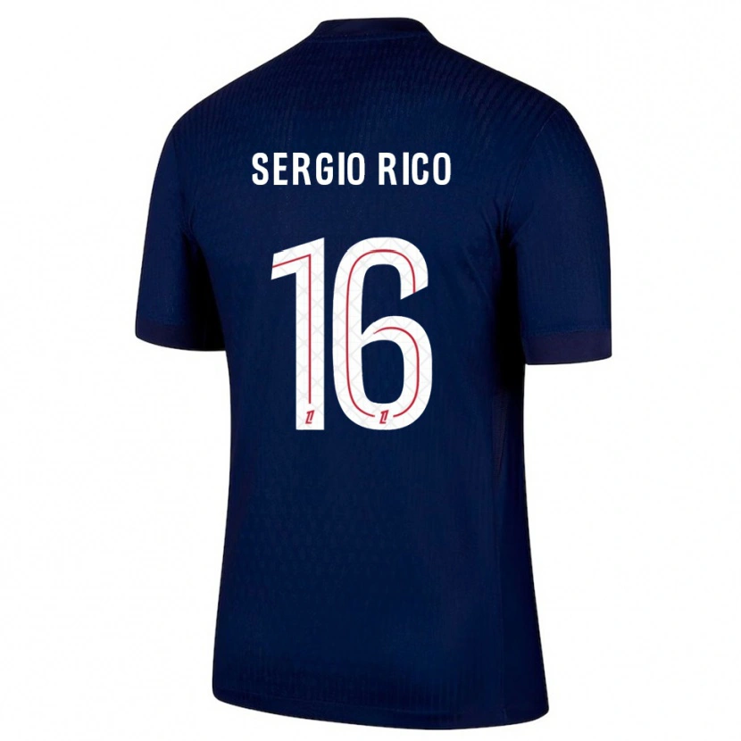 Danxen Børn Sergio Rico #16 Navy Rød Hjemmebane Spillertrøjer 2025/26 Trøje T-Shirt
