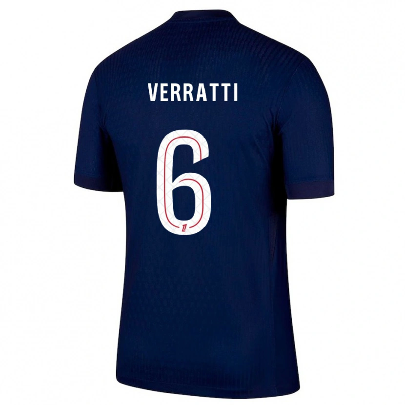 Danxen Børn Marco Verratti #6 Navy Rød Hjemmebane Spillertrøjer 2025/26 Trøje T-Shirt