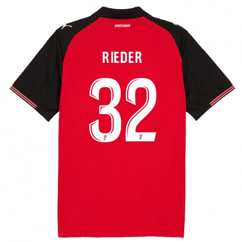 Danxen Børn Fabian Rieder #32 Rød Sort Hjemmebane Spillertrøjer 2025/26 Trøje T-Shirt