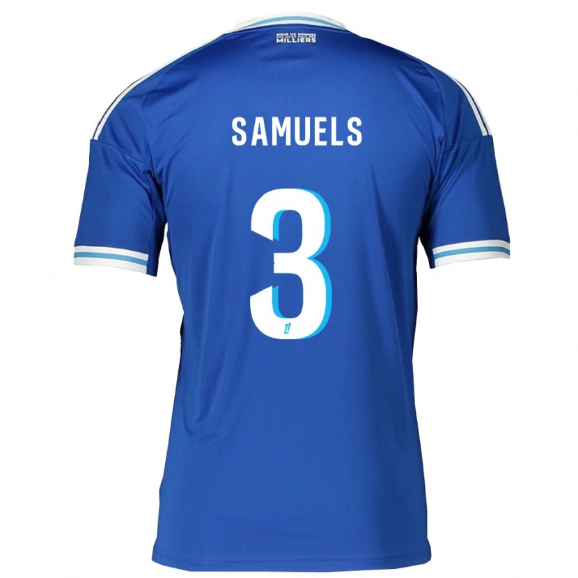 Danxen Børn Ishé Samuels-Smith #3 Blå Hvid Hjemmebane Spillertrøjer 2025/26 Trøje T-Shirt