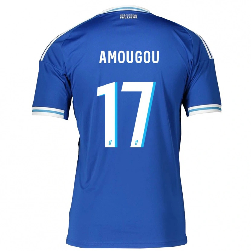 Danxen Børn Mathis Amougou #17 Blå Hvid Hjemmebane Spillertrøjer 2025/26 Trøje T-Shirt