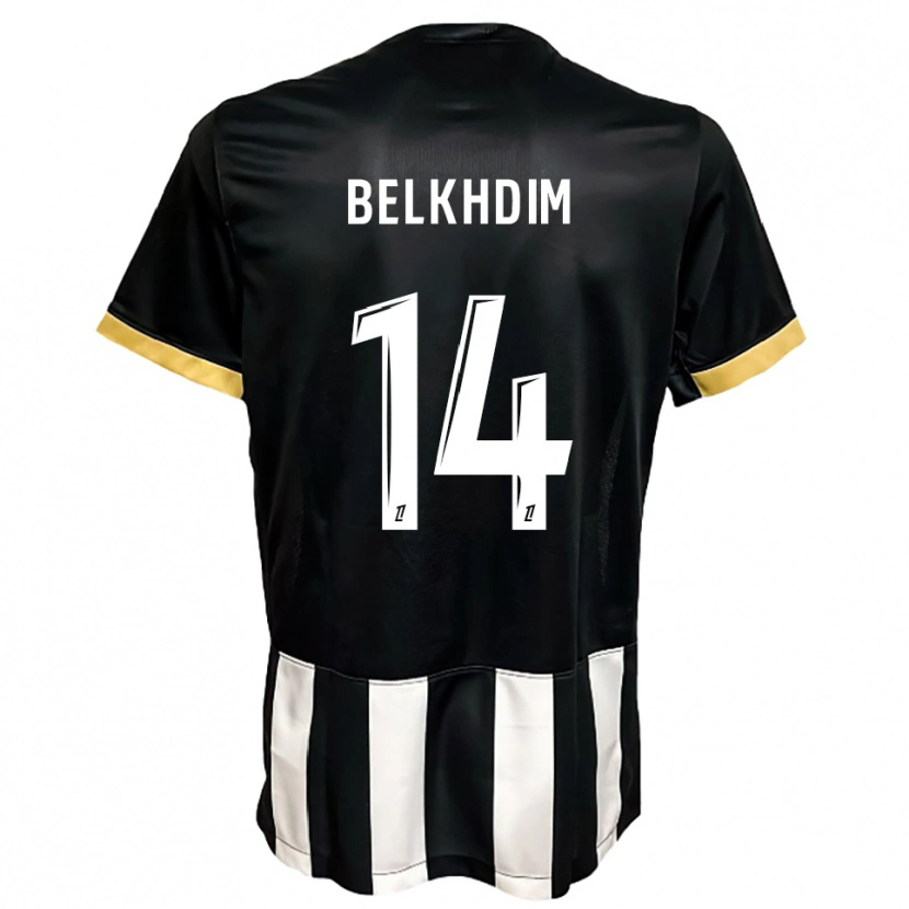 Danxen Børn Yassin Belkhdim #14 Sort Hvid Hjemmebane Spillertrøjer 2025/26 Trøje T-Shirt