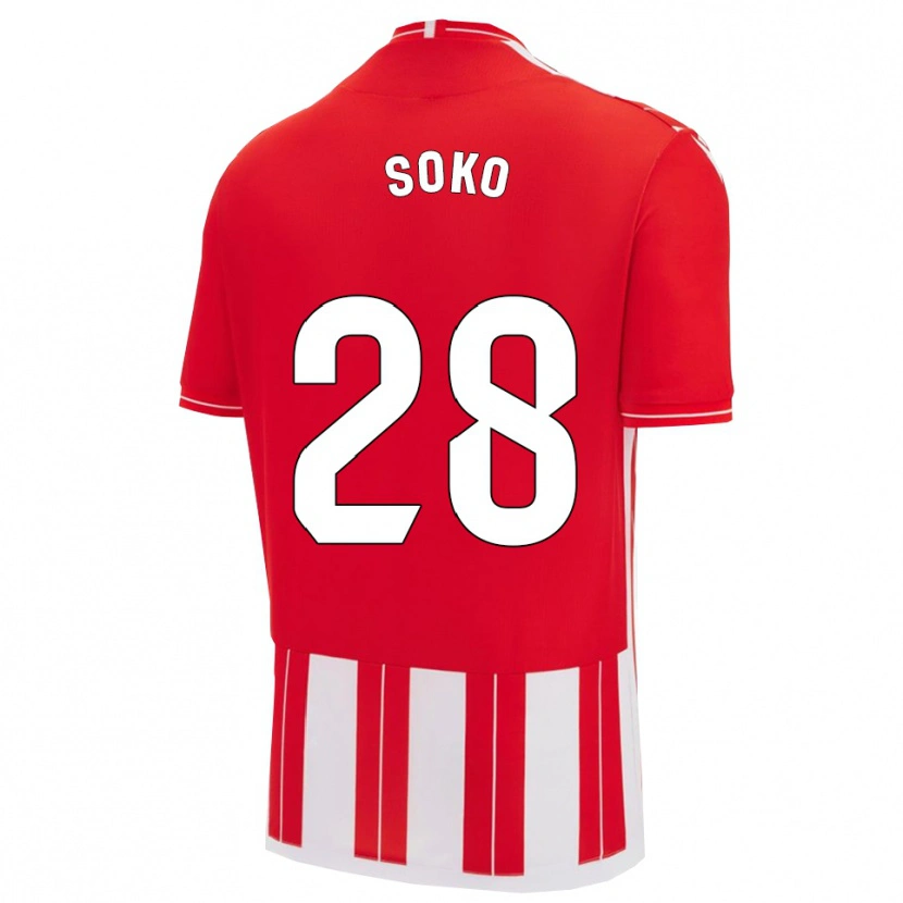 Danxen Børn Patrick Soko #28 Rød Hvid Hjemmebane Spillertrøjer 2025/26 Trøje T-Shirt