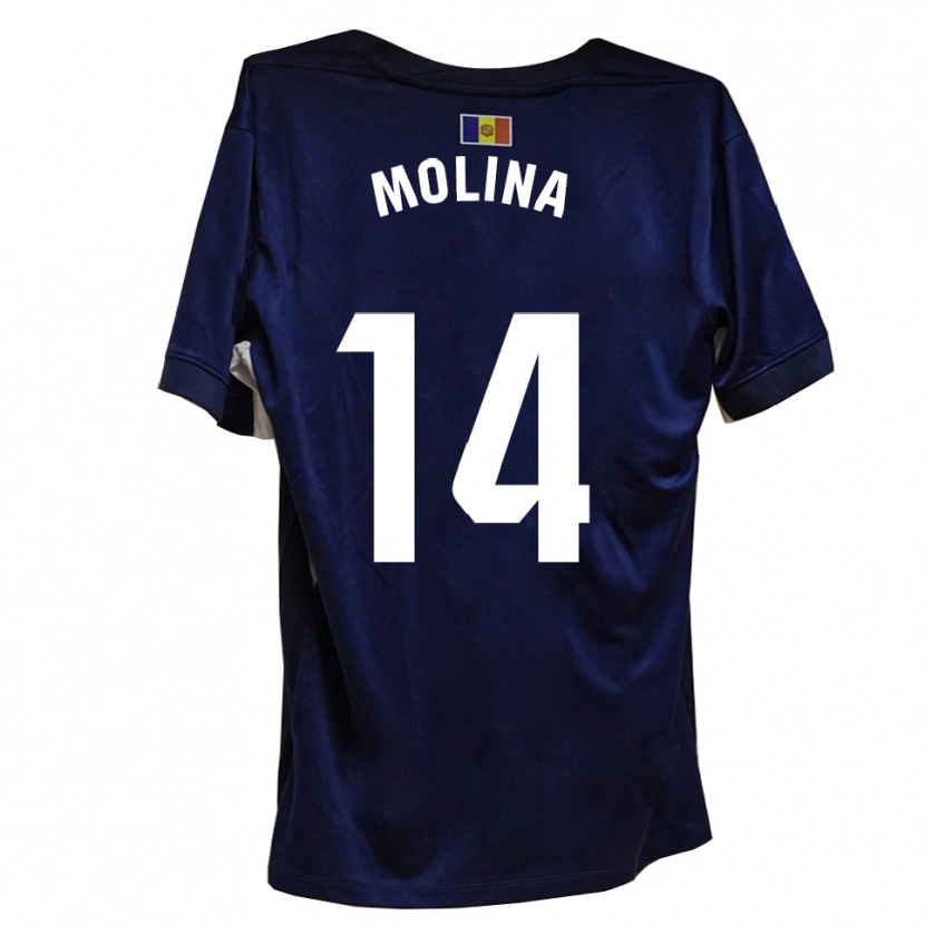 Danxen Børn Sergio Molina #14 Marineblå Hvid Hjemmebane Spillertrøjer 2025/26 Trøje T-Shirt