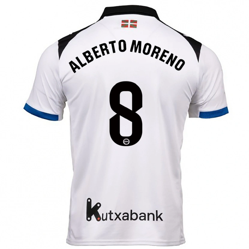Danxen Børn Alberto Moreno #8 Hvid Blå Udebane Spillertrøjer 2025/26 Trøje T-Shirt
