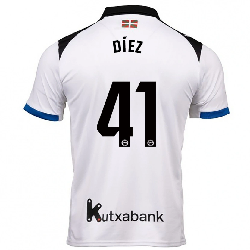 Danxen Børn Victor Díez #41 Hvid Blå Udebane Spillertrøjer 2025/26 Trøje T-Shirt