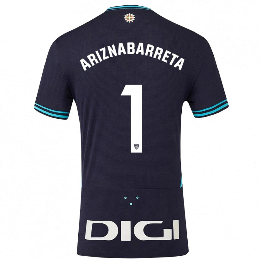 Danxen Børn Oier Ariznabarreta #1 Navy Himmelblå Udebane Spillertrøjer 2025/26 Trøje T-Shirt