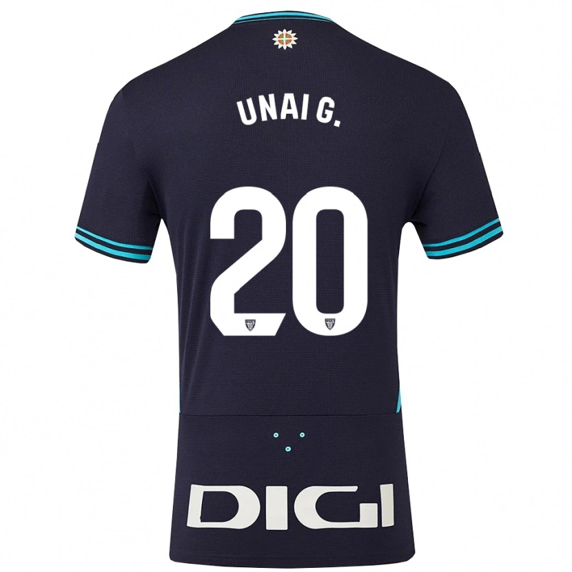 Danxen Børn Unai Gómez #20 Navy Himmelblå Udebane Spillertrøjer 2025/26 Trøje T-Shirt