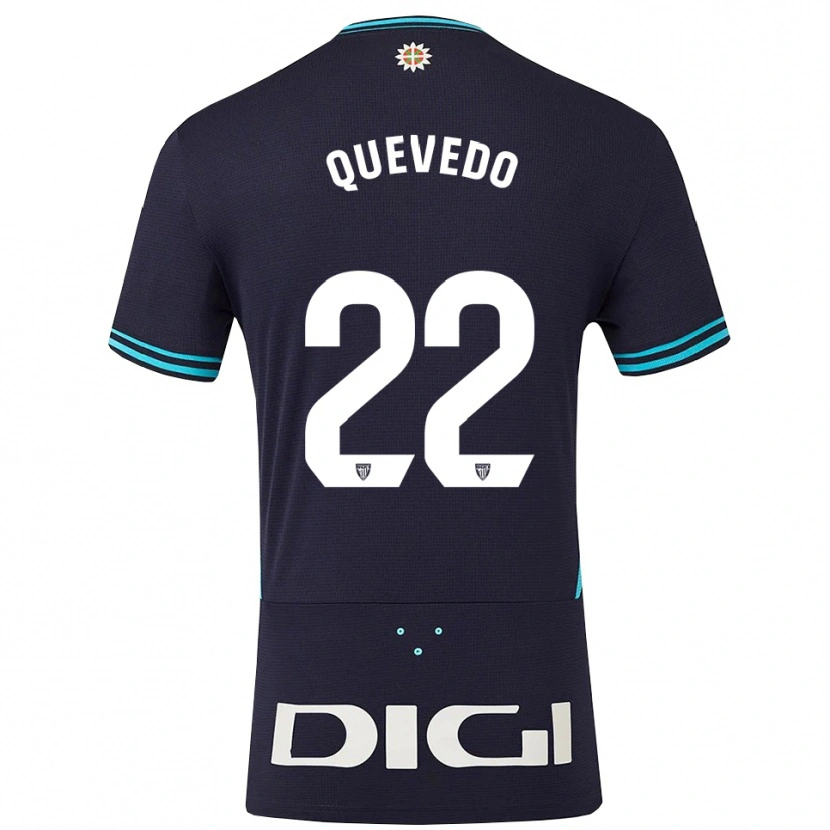 Danxen Børn Ugaitz Quevedo #22 Navy Himmelblå Udebane Spillertrøjer 2025/26 Trøje T-Shirt