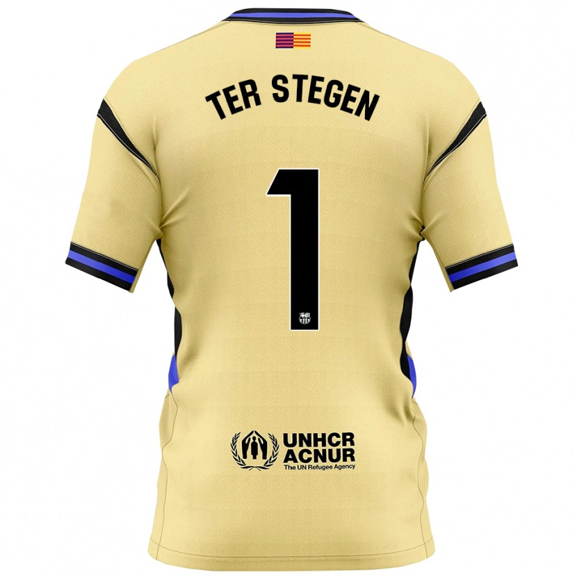 Danxen Børn Marc-André Ter Stegen #1 Gul Sort Udebane Spillertrøjer 2025/26 Trøje T-Shirt