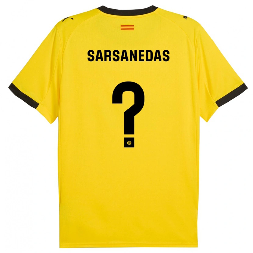 Danxen Børn Joao Sarsanedas #0 Gul Sort Udebane Spillertrøjer 2025/26 Trøje T-Shirt