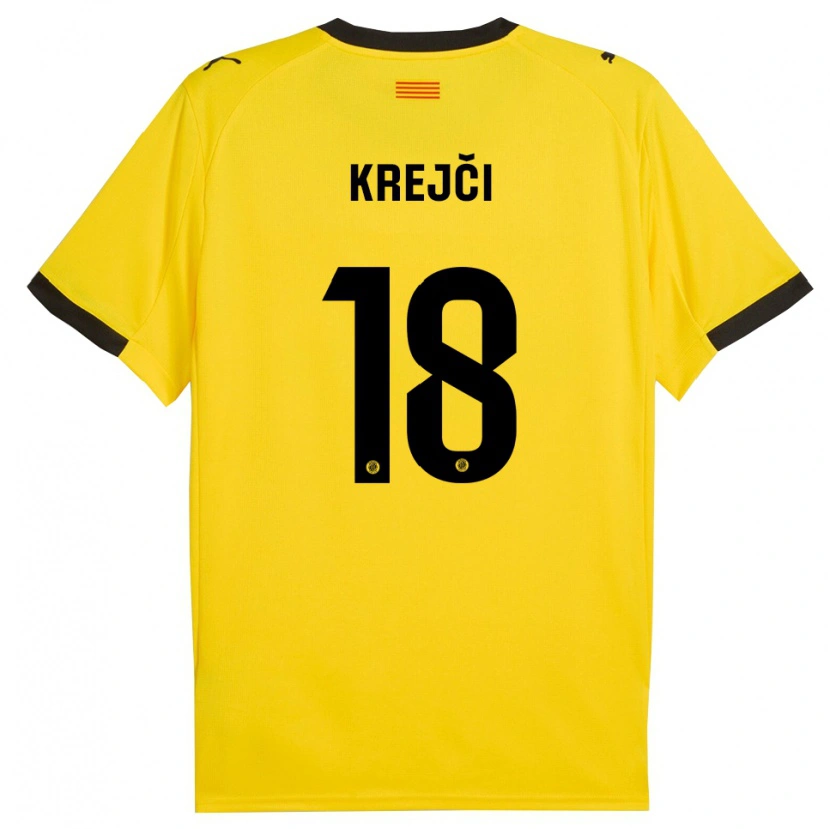 Danxen Børn Ladislav Krejci #18 Gul Sort Udebane Spillertrøjer 2025/26 Trøje T-Shirt