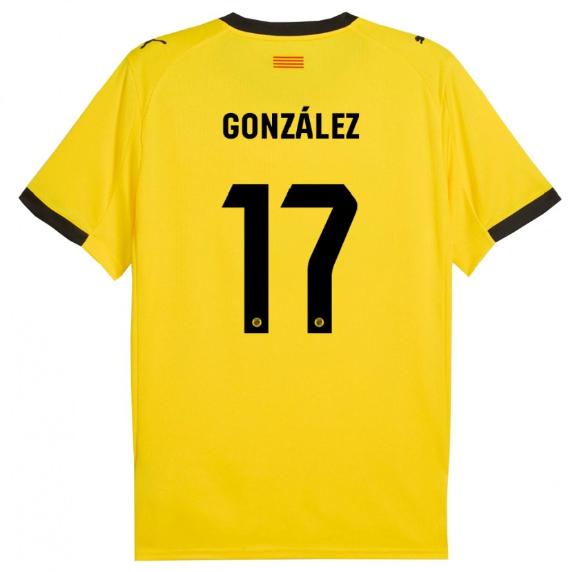 Danxen Børn Mario González #17 Gul Sort Udebane Spillertrøjer 2025/26 Trøje T-Shirt