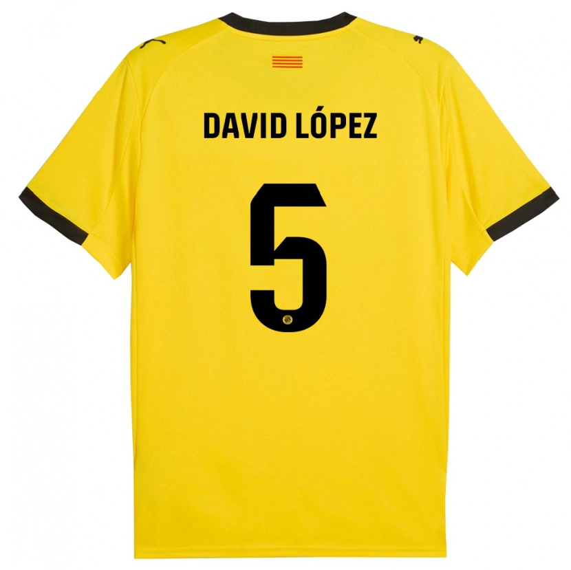 Danxen Børn David López #5 Gul Sort Udebane Spillertrøjer 2025/26 Trøje T-Shirt