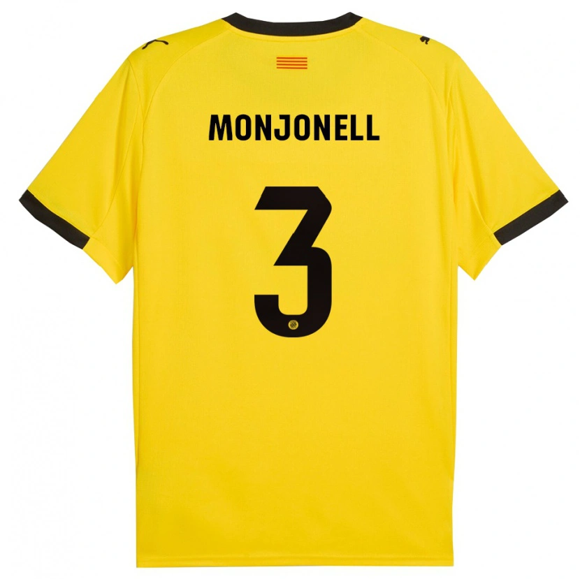 Danxen Børn Eric Monjonell #3 Gul Sort Udebane Spillertrøjer 2025/26 Trøje T-Shirt