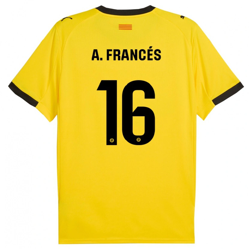 Danxen Børn Alejandro Francés #16 Gul Sort Udebane Spillertrøjer 2025/26 Trøje T-Shirt