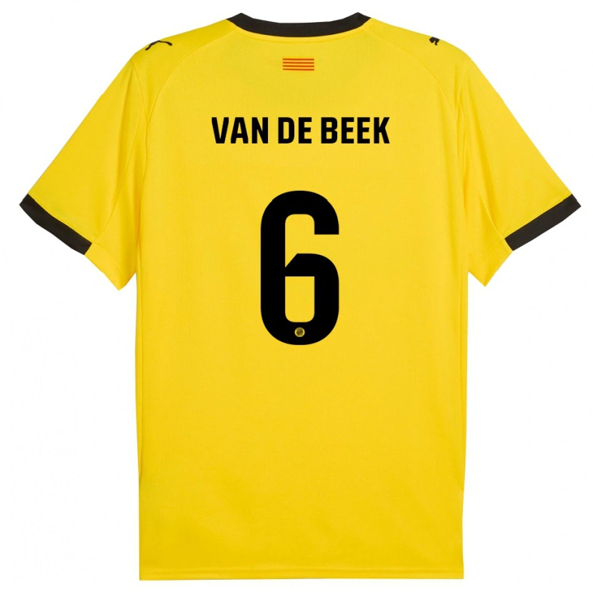 Danxen Børn Donny Van De Beek #6 Gul Sort Udebane Spillertrøjer 2025/26 Trøje T-Shirt
