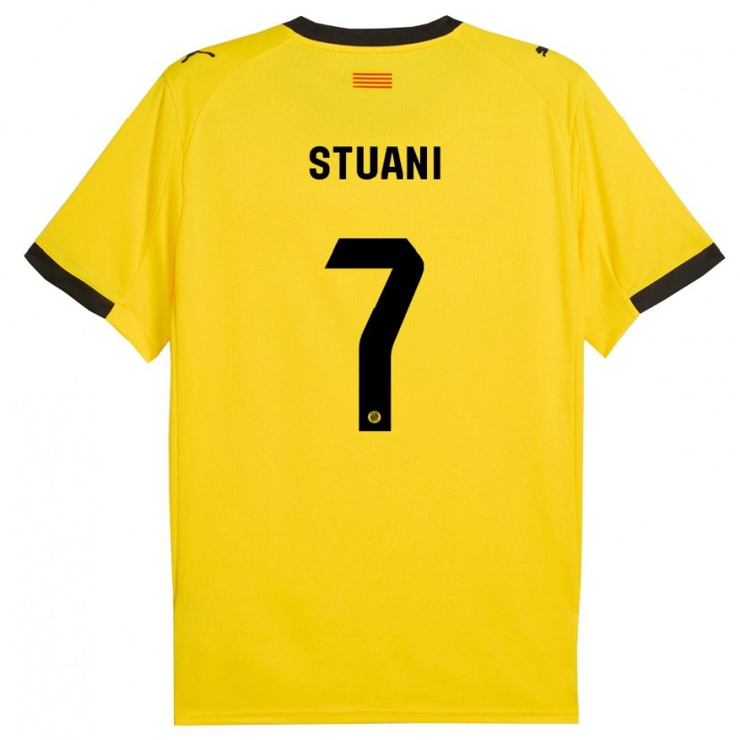 Danxen Børn Cristhian Stuani #7 Gul Sort Udebane Spillertrøjer 2025/26 Trøje T-Shirt