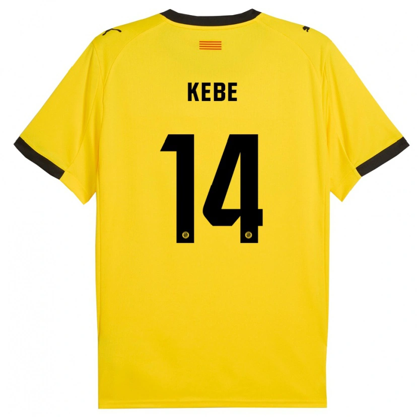 Danxen Børn Moussa Kébé #14 Gul Sort Udebane Spillertrøjer 2025/26 Trøje T-Shirt