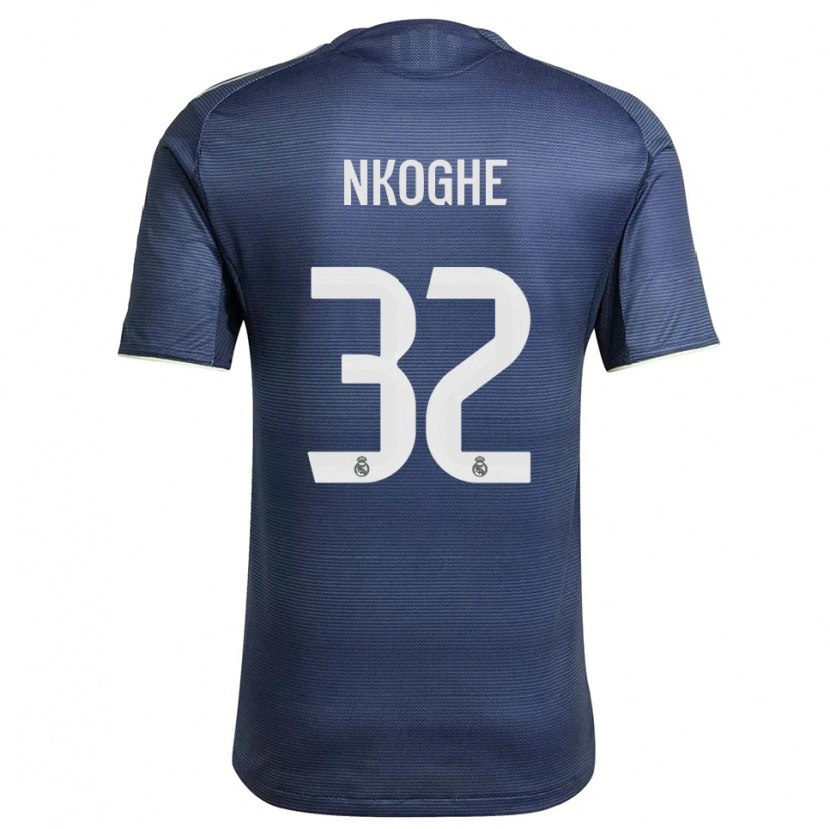 Danxen Børn Ariel Nkoghe #32 Navy Sølv Udebane Spillertrøjer 2025/26 Trøje T-Shirt