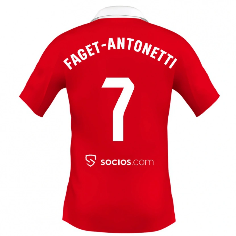 Danxen Børn Roméo Faget-Antonetti #7 Rød Hvid Grå Udebane Spillertrøjer 2025/26 Trøje T-Shirt