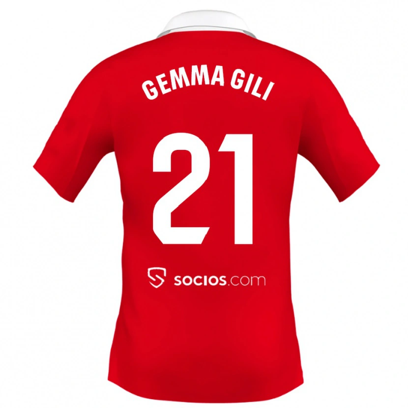 Danxen Børn Gemma Gili Giner #21 Rød Hvid Grå Udebane Spillertrøjer 2025/26 Trøje T-Shirt