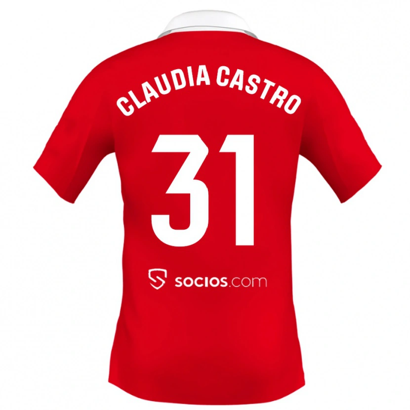 Danxen Børn Claudia Castro Romero #31 Rød Hvid Grå Udebane Spillertrøjer 2025/26 Trøje T-Shirt
