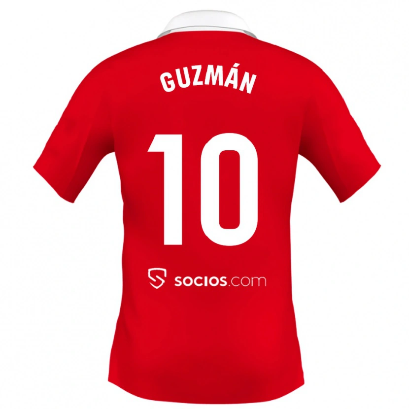 Danxen Børn Gonzalo Guzmán #10 Rød Hvid Grå Udebane Spillertrøjer 2025/26 Trøje T-Shirt