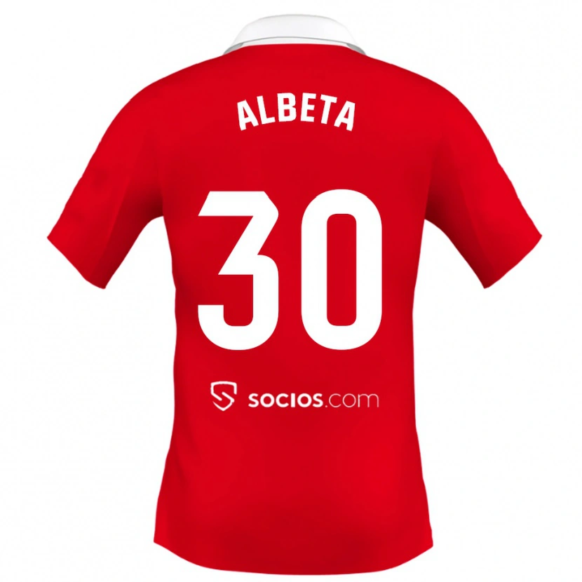 Danxen Børn Alba María López Montiel #30 Rød Hvid Grå Udebane Spillertrøjer 2025/26 Trøje T-Shirt