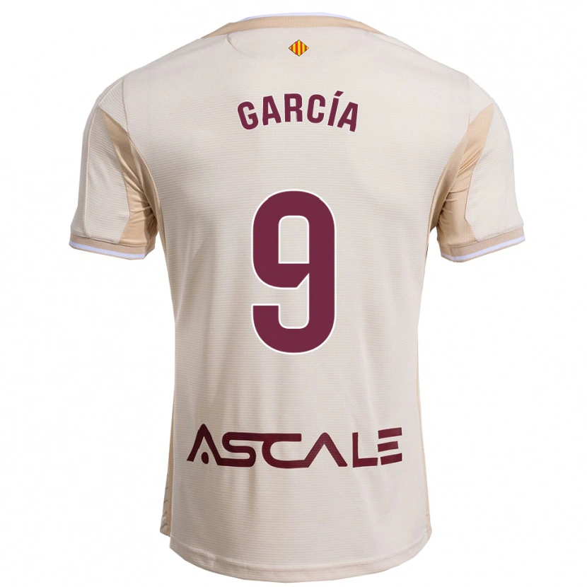 Danxen Børn Albert García #9 Off-White Bordeaux Udebane Spillertrøjer 2025/26 Trøje T-Shirt