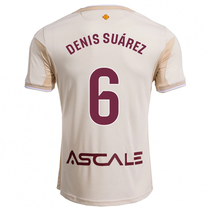Danxen Børn Denis Suárez #6 Off-White Bordeaux Udebane Spillertrøjer 2025/26 Trøje T-Shirt
