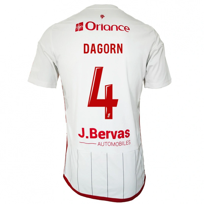 Danxen Børn Maxime Dagorn #4 Hvid Rød Udebane Spillertrøjer 2025/26 Trøje T-Shirt
