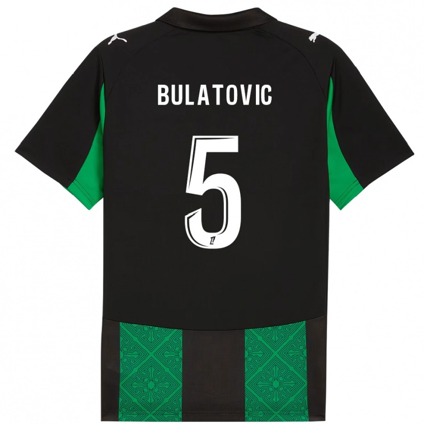 Danxen Børn Andrija Bulatovic #5 Sort Grøn Udebane Spillertrøjer 2025/26 Trøje T-Shirt