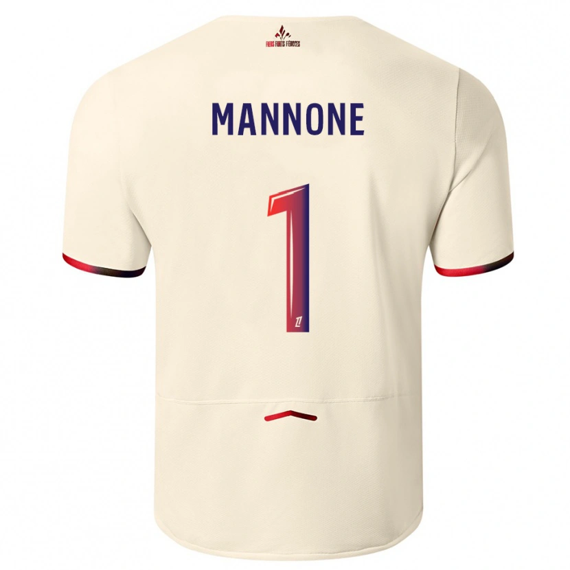 Danxen Børn Vito Mannone #1 Off-White Rød Udebane Spillertrøjer 2025/26 Trøje T-Shirt