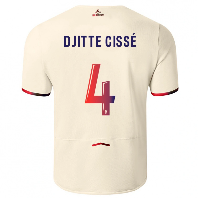 Danxen Børn Babacar Djitte Cissé #4 Off-White Rød Udebane Spillertrøjer 2025/26 Trøje T-Shirt