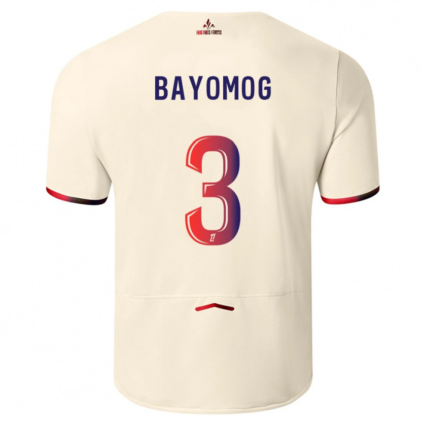 Danxen Børn Hugo Bayomog #3 Off-White Rød Udebane Spillertrøjer 2025/26 Trøje T-Shirt
