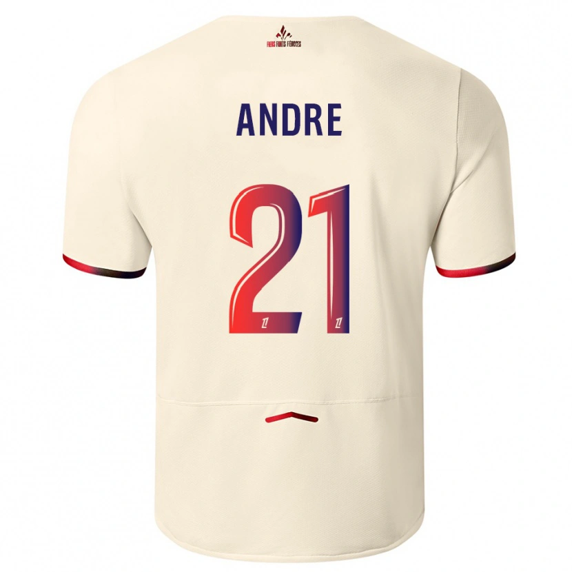 Danxen Børn Benjamin André #21 Off-White Rød Udebane Spillertrøjer 2025/26 Trøje T-Shirt